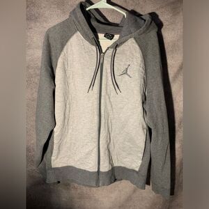 Vintage Jordan Hoodie Mens L Gray Sweatshirt Jumpman Basketball Team Zip Sweater